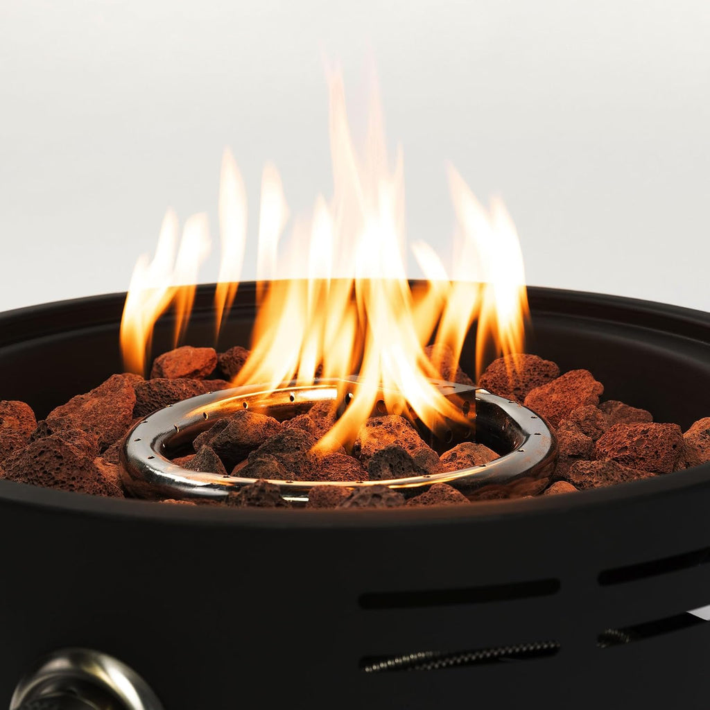15' Outdoor Propane Tabletop Gas Fire,40000 BTU Round Steel Fire Pit for Outdoor Living Room Garden Balcony,Black