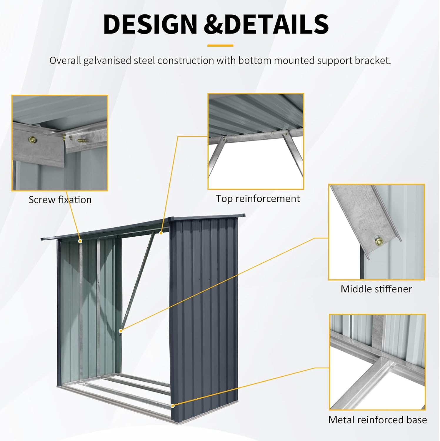 7.1 * 2.5FT Large Outdoor Steel Firewood Rack with Sloped Roof, Heavy Metal Wood Storage Shed for Logs, Pellets & Lumber