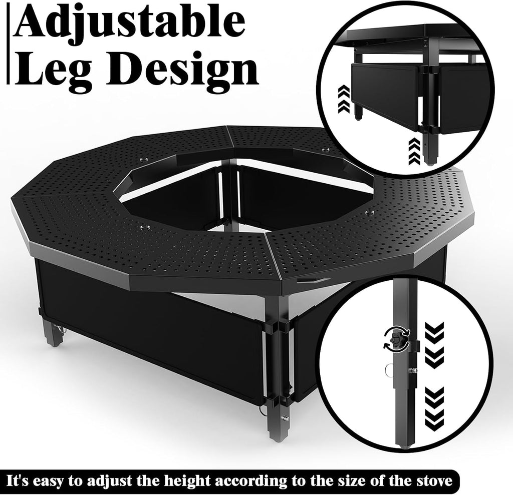 Fire Pit Surround Tabletop for Solo Stove Bonfire Ranger 2.0, Thick Powder-Coated Steel Surround Tabletop, Outdoor FirePit Table, UV-Resistant Outdoor Fabric & Adjustable Height