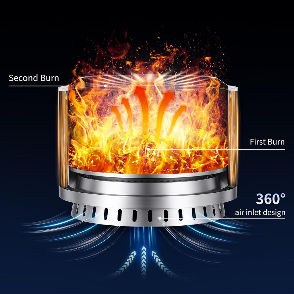 Panovue 22 inch Smokeless Fire Pit with Waterproof Cover, Stainless Steel Outdoor Smokeless Firepit, Wood Burning Fire Pits for Camping, Bonfire,Low Smoke Firepit for Outside[Slivery]