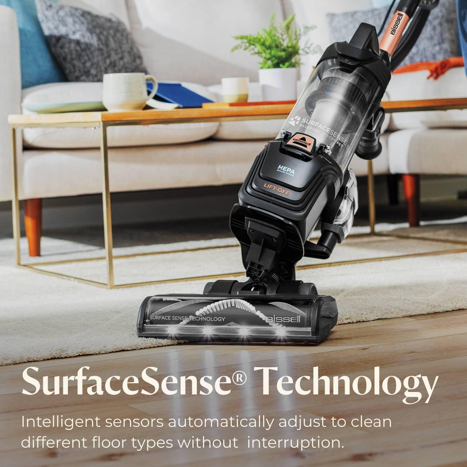 Bissell SurfaceSense Allergen Lift-Off Pet Upright Vacuum, with Tangle-Free Multi-Surface Brush Roll, LED Headlights, & Lift-Off Technology