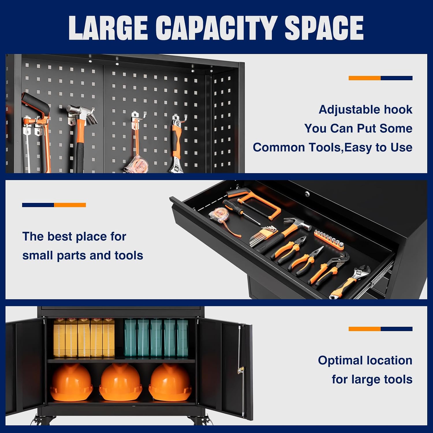 Yizosh Metal Garage Storage Cabinet with Wheels,3-Drawer Rolling Tool Cabinet with 2 Door and Adjustable Shelves,- 71' Steel Tool Cabinet for Warehouse,Garage,Workshop