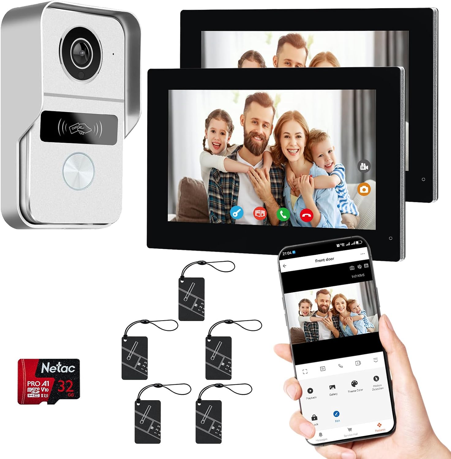 2 Wired Video Doorbell video Intercom System 1-Camera and 2-Monitor, 7 Inch Touch Screen, Night Vision, Support Remote Unlock, Dual-Way Intercom for Villa House Office Apartment Smart Phone Monitor