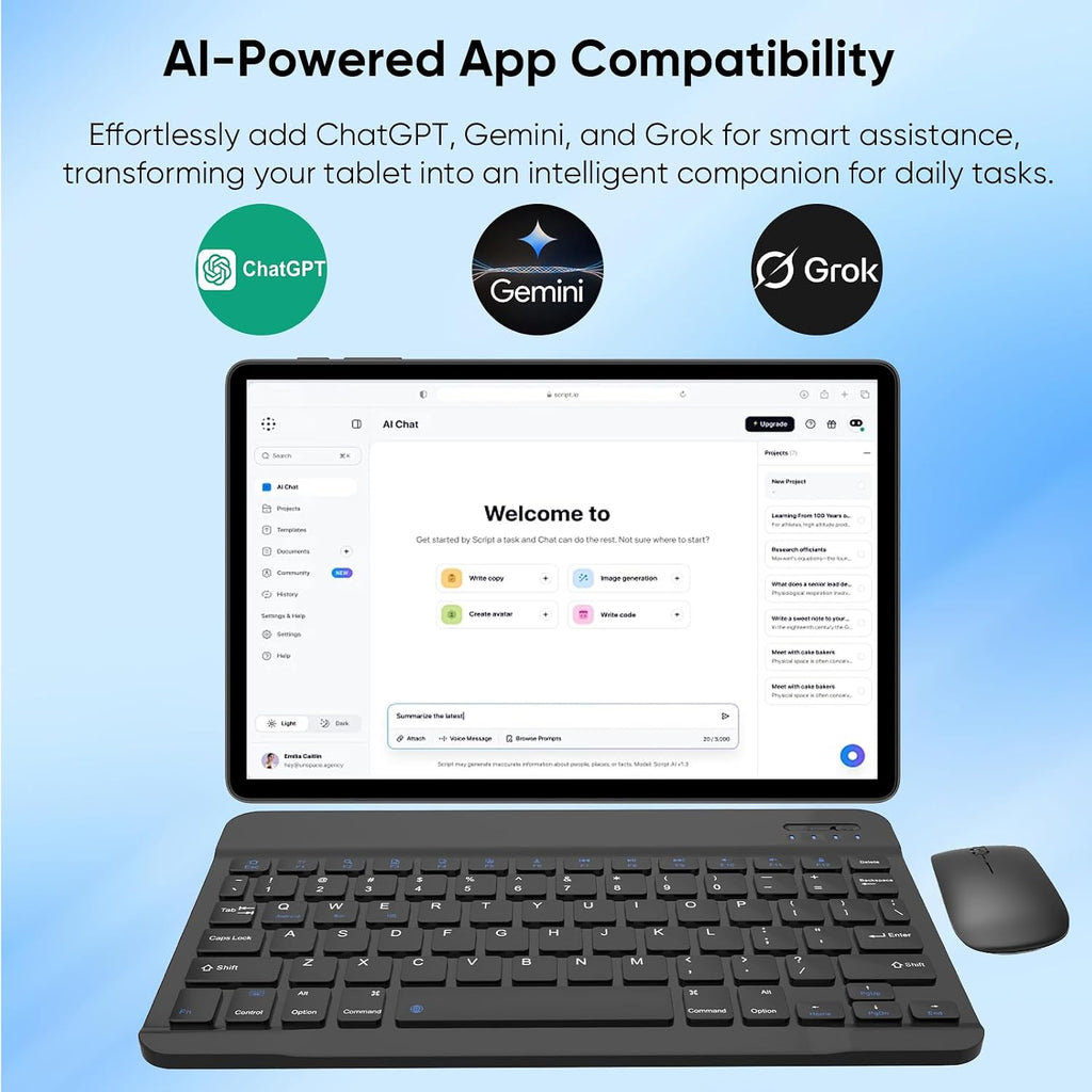 WXUNJA 11 Inch Android 16 Tablet with Keyboard, 32GB RAM+128GB Storage, 1TB Expand, 8000mAh Battery, 5MP+8MP Camera, Dual Band WiFi 6, IPS Touch Screen, Mouse/Stylus/Case/Charger Inside, Light Black