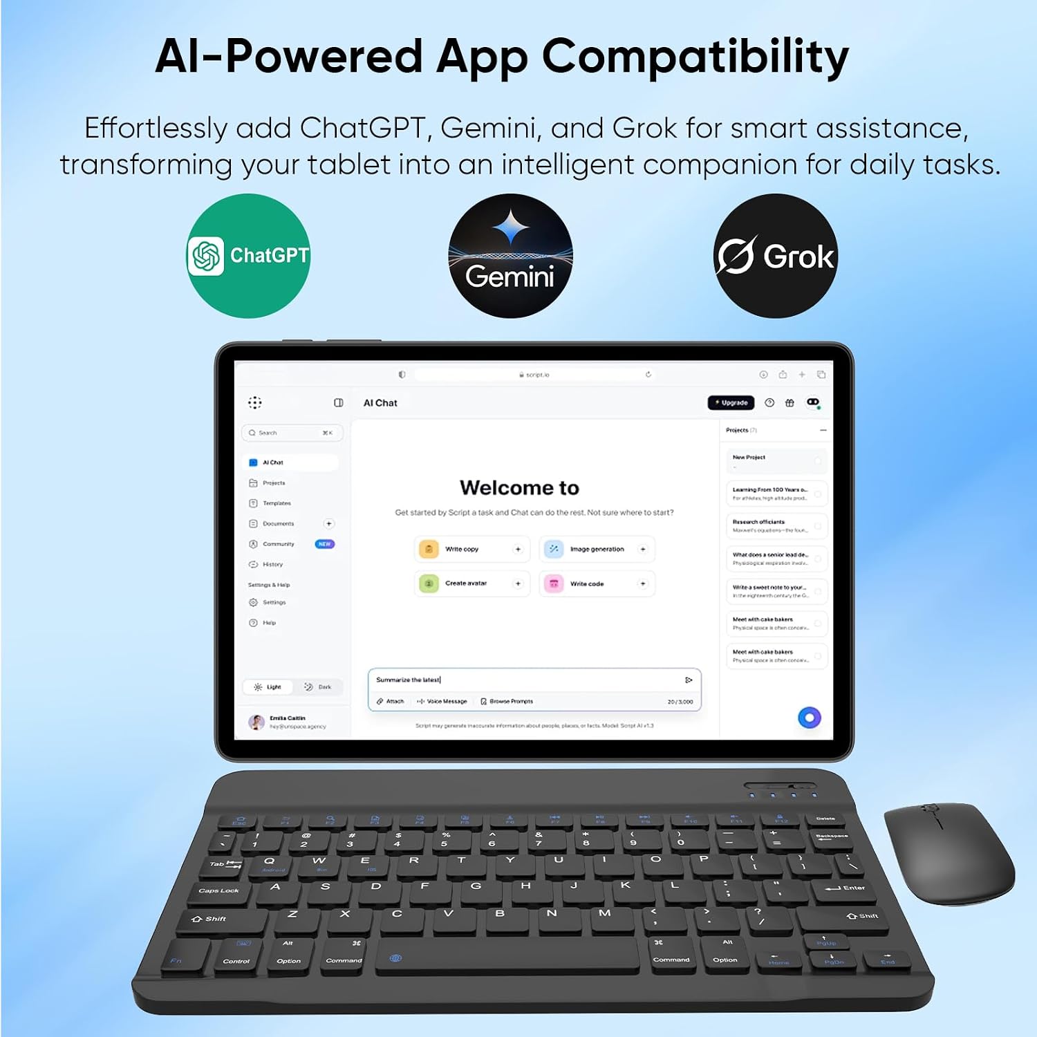 WXUNJA 11 Inch Android 16 Tablet with Keyboard, 32GB RAM+128GB Storage, 1TB Expand, 8000mAh Battery, 5MP+8MP Camera, Dual Band WiFi 6, IPS Touch Screen, Mouse/Stylus/Case/Charger Inside, Light Black