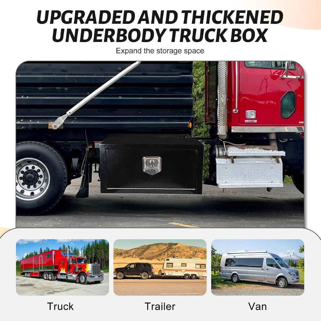 36 Inch Underbody Truck Tool Box 2 Pack, 36'x 18'x 18' Heavy Duty Truck Storage Organizer with T-Handle Lock Tool Box Chest For Storage Smooth Surface Waterproof, Black (Pack of 2)