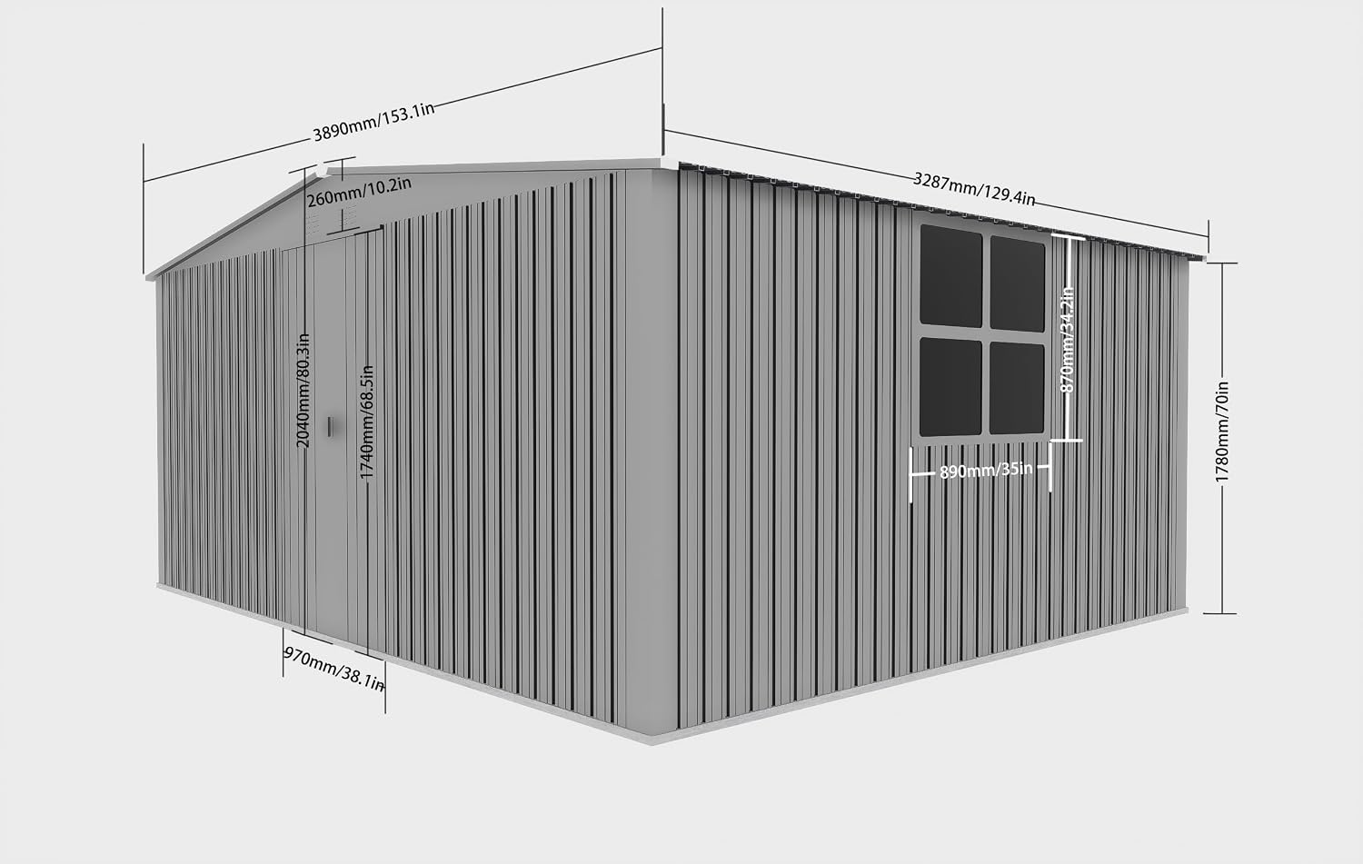 13x11 FT Metal Storage Shed, Outdoor Storage Shed with Window & Apex Roof, Lockable Door for Garden, Backyard, Lawn, and Utility Shelter, Weather-Resistant, Easy to Set Up, Grey