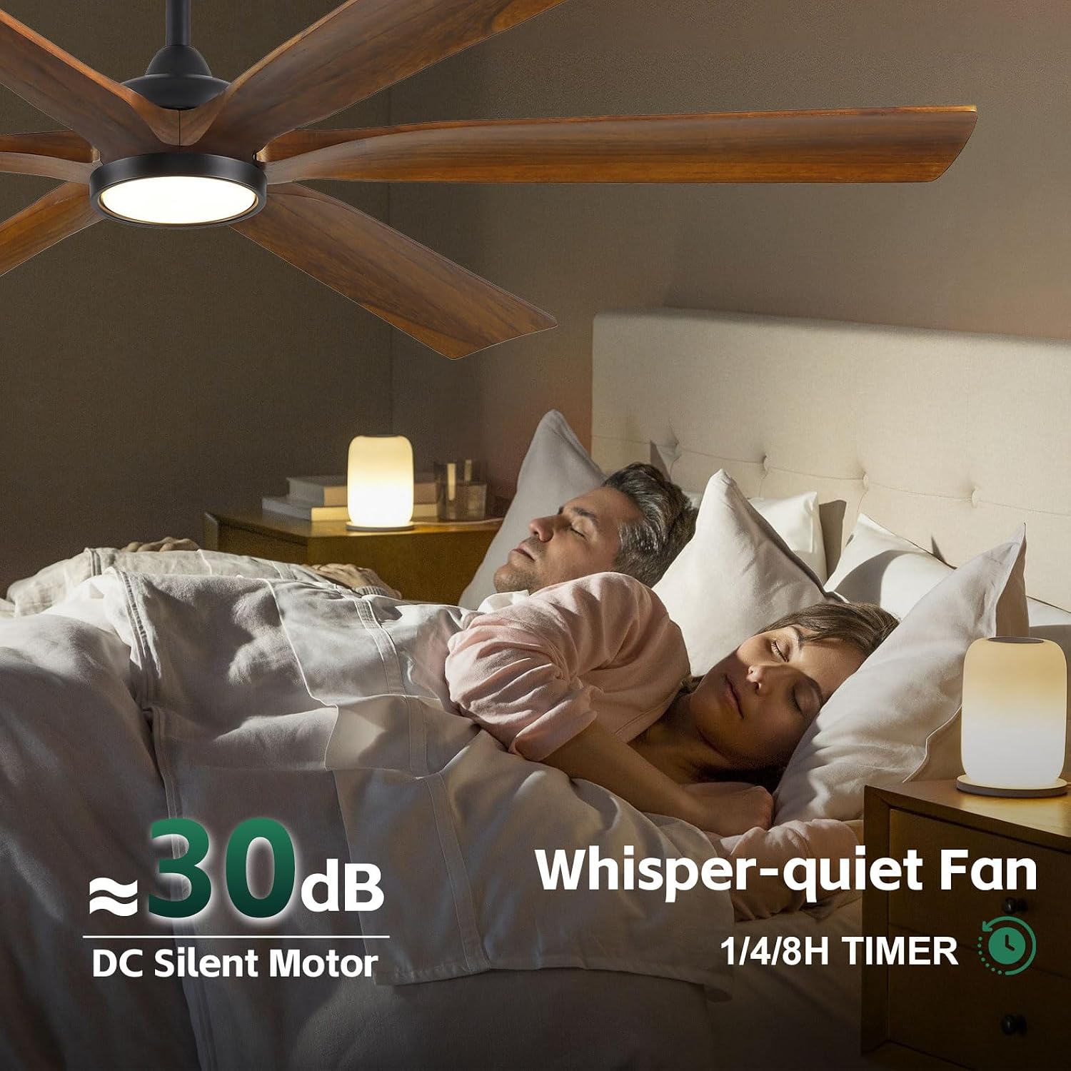 72 Inch Outdoor Ceiling Fan with Light and Remote - Damp Rated for Indoor/Exterior, 6 Brown Wood Blade, Large Airflow Quiet Energy Efficient DC Motor, for Patios Porch Gazebo Garage Farmhouse