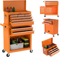 8-Drawer Rolling Tool Box, Lockable Rolling Tool Chest with Wheels and Drawers, 2 in 1 Large Capacity Storage Tool Cabinet for Warehouse, Garage, Tool Room and Repair Shop (Orange)