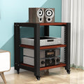 Walnut Gaming Shelf & Audio Rack - Record Player Stand for PS5, DVD Player, Projector, Media Console - CD/DVD Display Cabinet, Corner Shelf with Wooden Shelves (60x50x64cm)