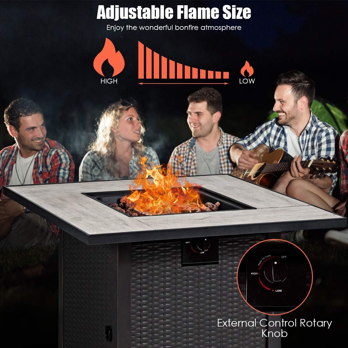 Giantex Propane Fire Pit Table, 30 inch 50,000 BTU Square Gas Firepits w/Ceramic Tabletop, Emboss Gas Heater w/Lava Rock, Waterproof Cover, ETL and CSA Certification for Outside(Black & Gray)