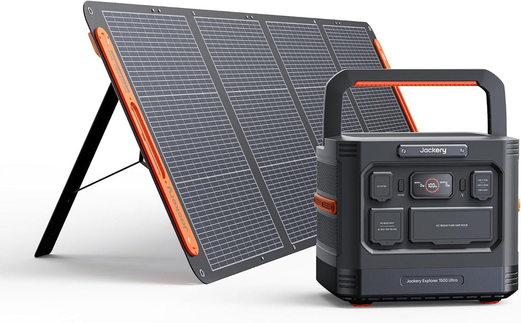 Jackery Solar Generator 1500 Ultra with 200W Solar Panel, 1536Wh LiFePO4 Portable Power Station, 1800W AC Output, IP65 Waterproof, Backup Power for Camping, Off-Grid & Emergency