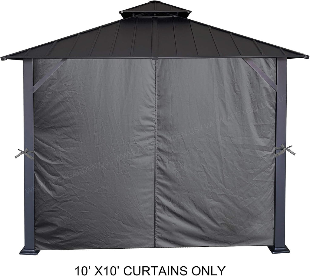 APEX GARDEN Four-Side Privacy Curtain Set for 10-Ft x 10-Ft Gazebo (10-ft x 10-ft, Charcoal)