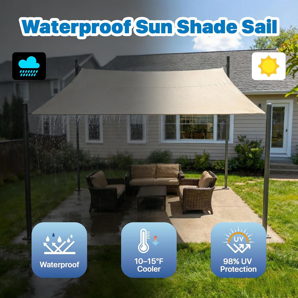 Royal Shade 4' x 12' Beige Rectangle Waterproof Sun Shade Sail Order to Make Canopy Awning, UPF50+ 95% UV Blockage Water Resistant, Outdoor Backyard Patio Garden Carport (We Customize)