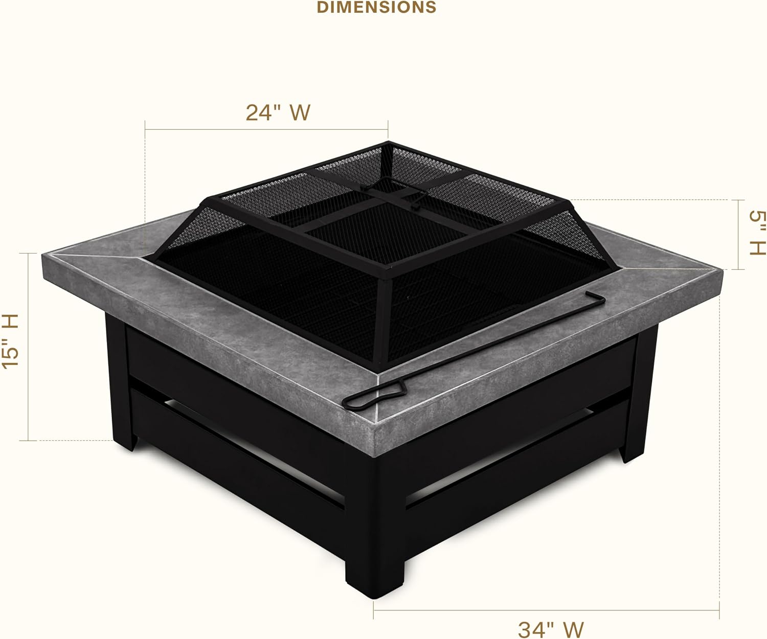 Honeycomb Outdoor Edisto Wood Burning Fire Pit with Cover and Poker, White Frame with Wood Grain Finish, Ceramic Tile Tabletop