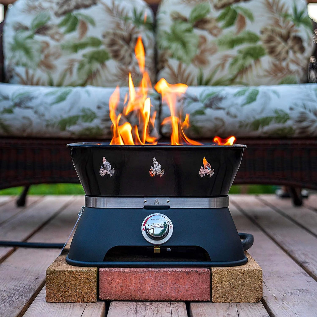 Outland Living Firebowl 805 Firecube 14' Portable Square Smokeless Propane Fire Pit – Outdoor Gas Fire Pit with Cover & Carry Kit, Lava Rocks, 58,000 BTU, Black