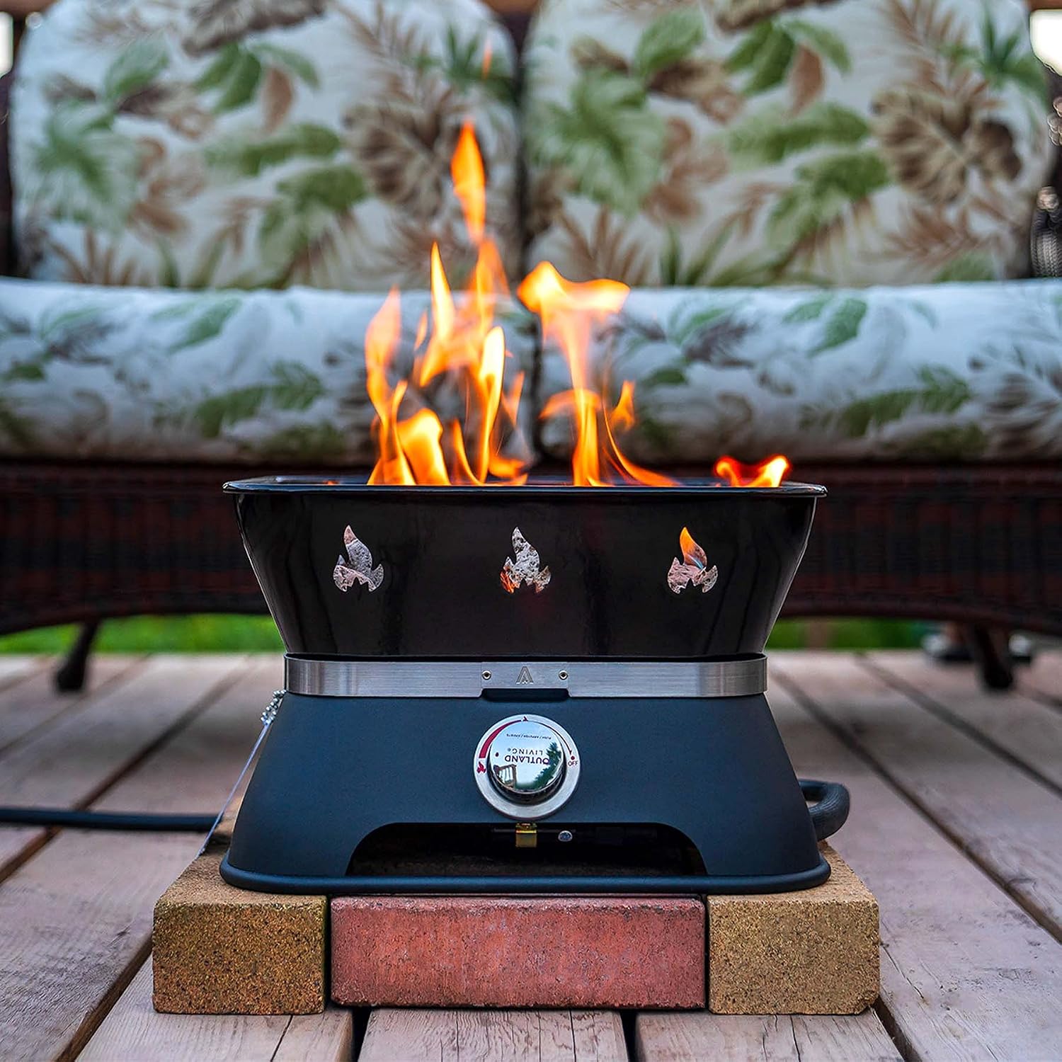 Outland Living Firebowl 805 Firecube 14' Portable Square Smokeless Propane Fire Pit – Outdoor Gas Fire Pit with Cover & Carry Kit, Lava Rocks, 58,000 BTU, Black