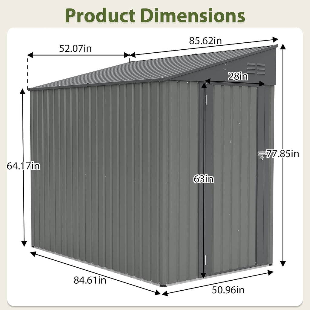 White 4' x 7' Lean-to Storage Shed, Heavy-Duty Metal Outdoor Garden & Bike Shed with Lockable Door, Easy Assembly Backyard Storage Solution
