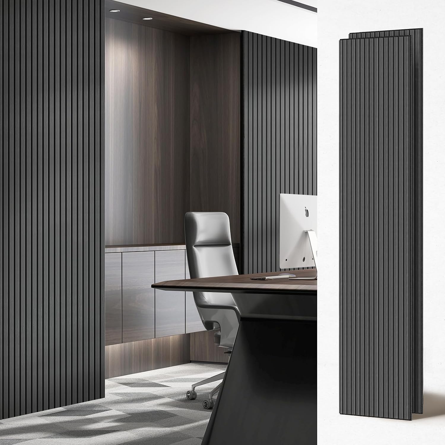 PIWA Wood Acoustic Slat Panels,94 x 24 in,2-Pack-12mm MDF Surface with 9mm Sound-Absorbing Core-Dual-Layer Acoustic Wall Panels for Echo Reduction in Home Studio,Office & Living Room-Matte Black
