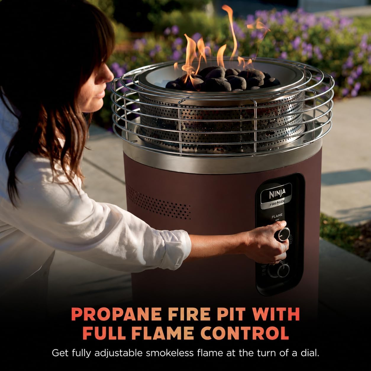 Ninja Fireside360 Outdoor Heater & Fire Pit | 3 Modes: Flame & Heat | Portable for Patio, Deck, Camping, Easy Control Smokeless Flame | Push to Start Ignition | Brown | OF101BR1