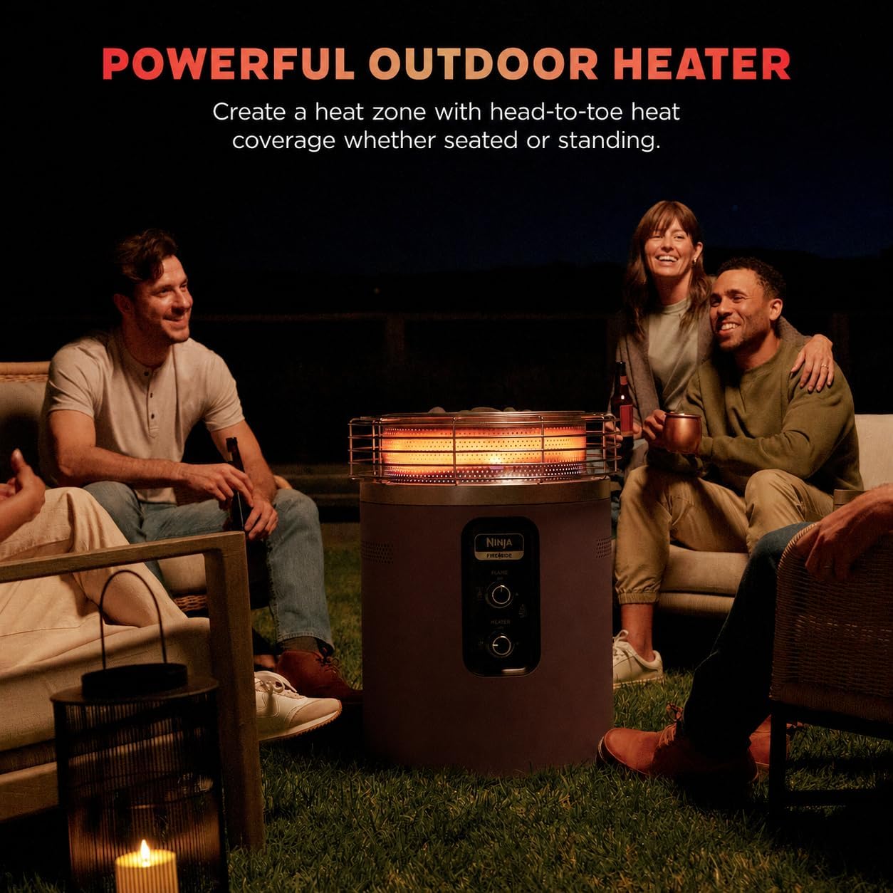 Ninja Fireside360 Outdoor Heater & Fire Pit | 3 Modes: Flame & Heat | Portable for Patio, Deck, Camping, Easy Control Smokeless Flame | Push to Start Ignition | Brown | OF101BR1