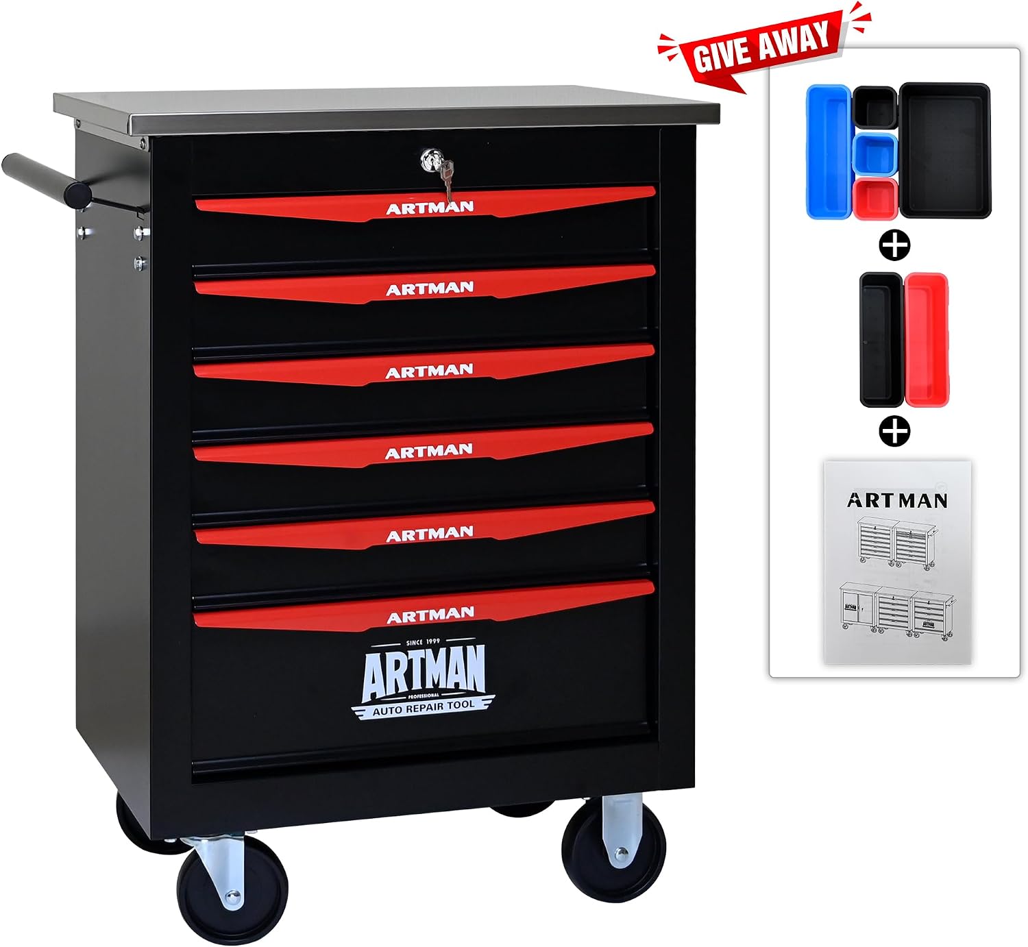6-Drawer Tool Chest with Wheels, Combinable Rolling Tool Cart, Rolling Tool Box，Storage Organizer Cabinet for Garage,Warehouse, Repair Shop, Workshop