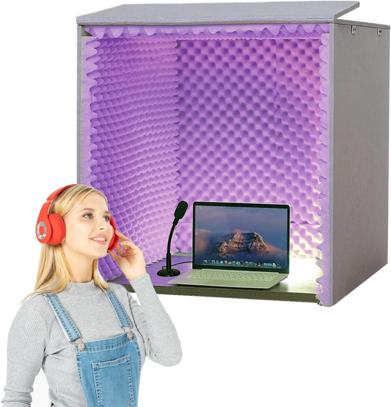 Sound Isolation Room for Home Studio, Portable Soundproof Booth Recording Booth Vocal Booth for Home Studio, Portable Vocal Booth for Recording for Recording Podcasts Singing Gaming (Color : Purple)
