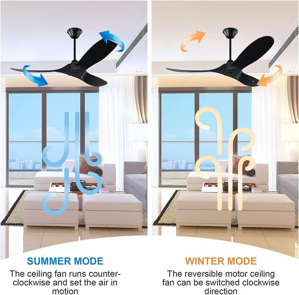 Black Ceiling Fan No Lights Outdoor Ceiling Fan for Patio 52 inch Large Airflow 3 blade Ceiling Fan Damp Rated Wood Ceiling Fan for Farmhouse Exterior House Porch Gazebo (52 inch, Black Ceiling Fan)