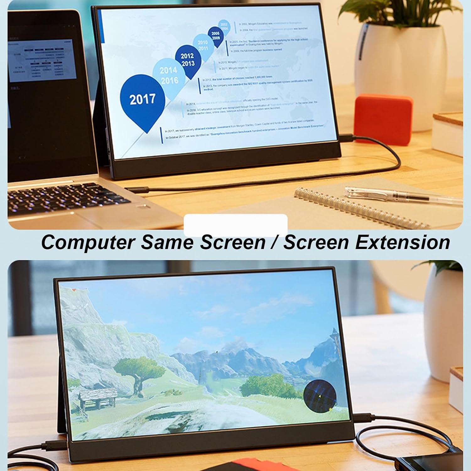 Zunate Portable Gaming Screen, 18.5 Inch 1080P USB C Computer Screen, External Second Screen with Speakers for Laptop PC Phone for Gaming Equipment