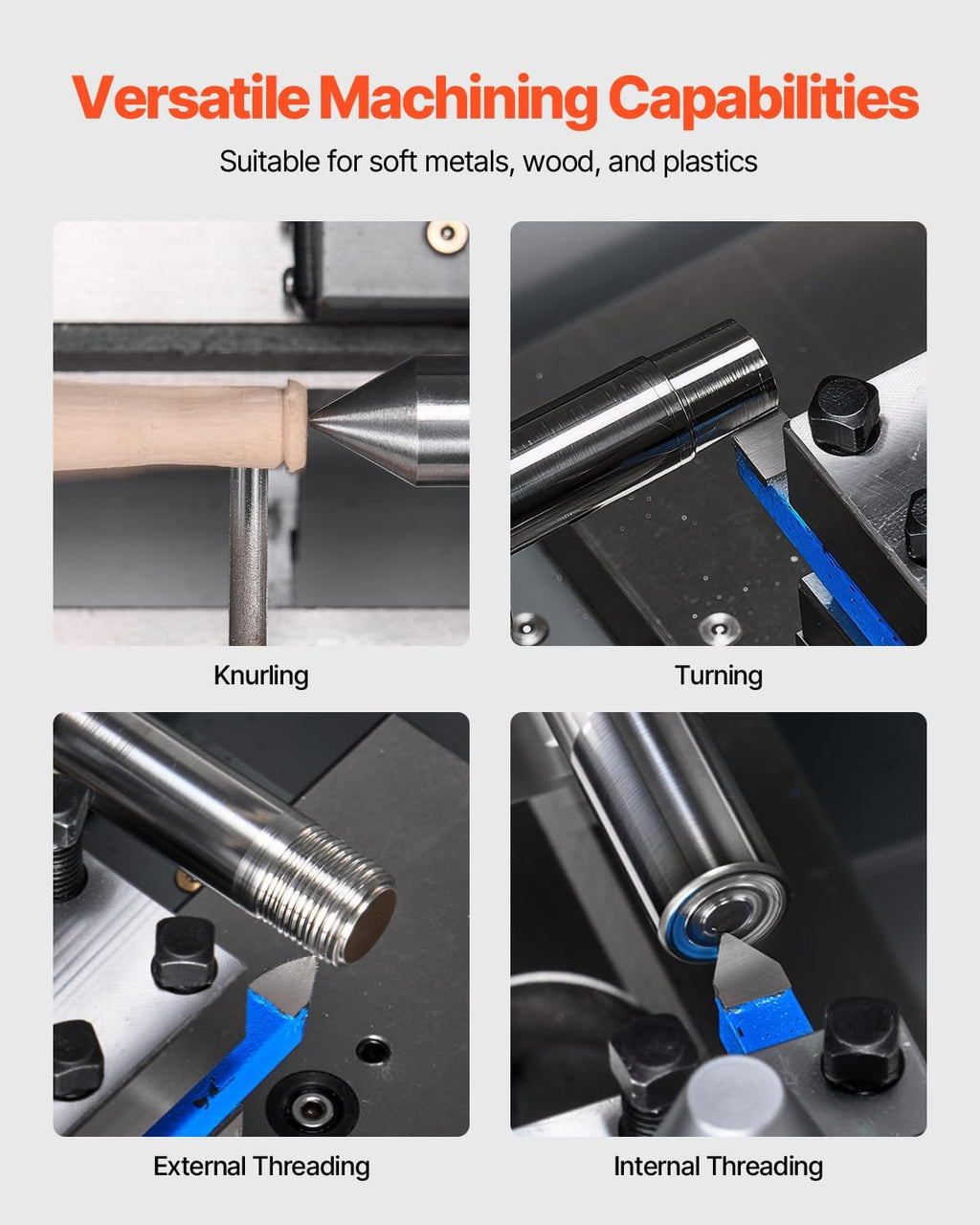 VEVOR High-quality Metal Lathe, 8 x 16 in, 550W Benchtop Lathe Machine, 0-2500 RPM Variable Speed, with 0.0003 in Spindle Accuracy Metal Gear, for Precision Parts Thread Soft Metals Wood