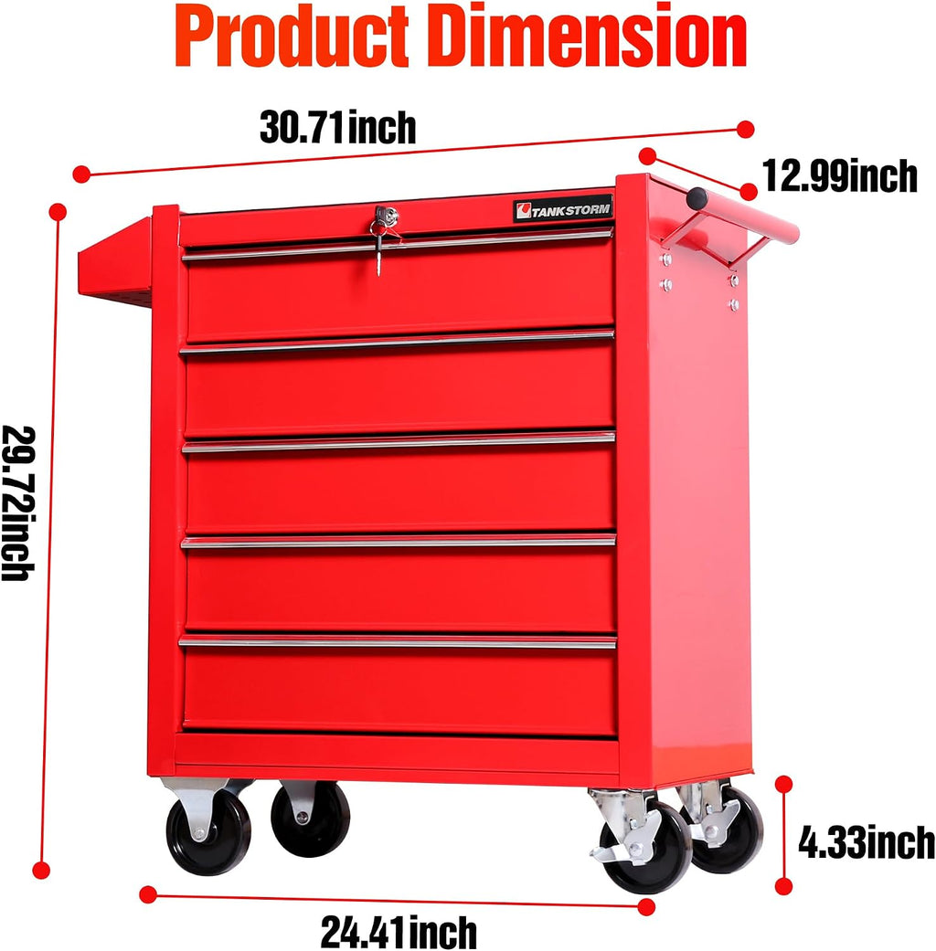 Tool Chest Heavy Duty Cart Steel Rolling Tool Box 5 Drawer Cart (TZ35 Red)