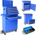 5 Drawer Tool Cart Rolling Tool Chest on Wheels Drawers Rolling Tool Box Organizer Drawer Liners Detachable Top with Locking System for Garage Workshop Warehouse Repair Shop Blue