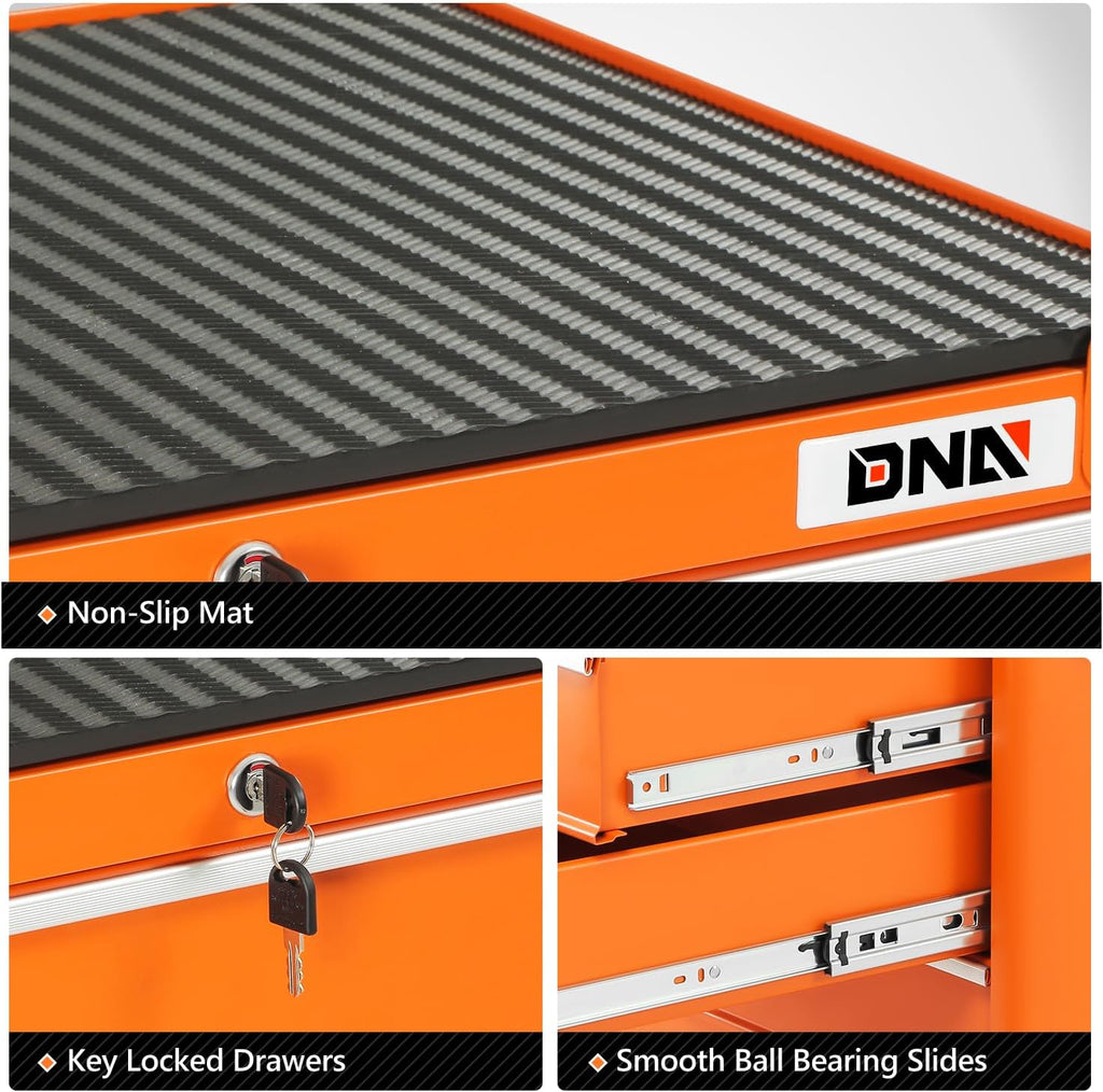 DNA Motoring 3-Drawer Rolling Tools Chest, Rolling Tool Storage Cabinet, Heavy Duty Mechanic Tool Cart, Trolley Organizer for Garage, Warehouse, Workshop, Orange, TOOLS-00400