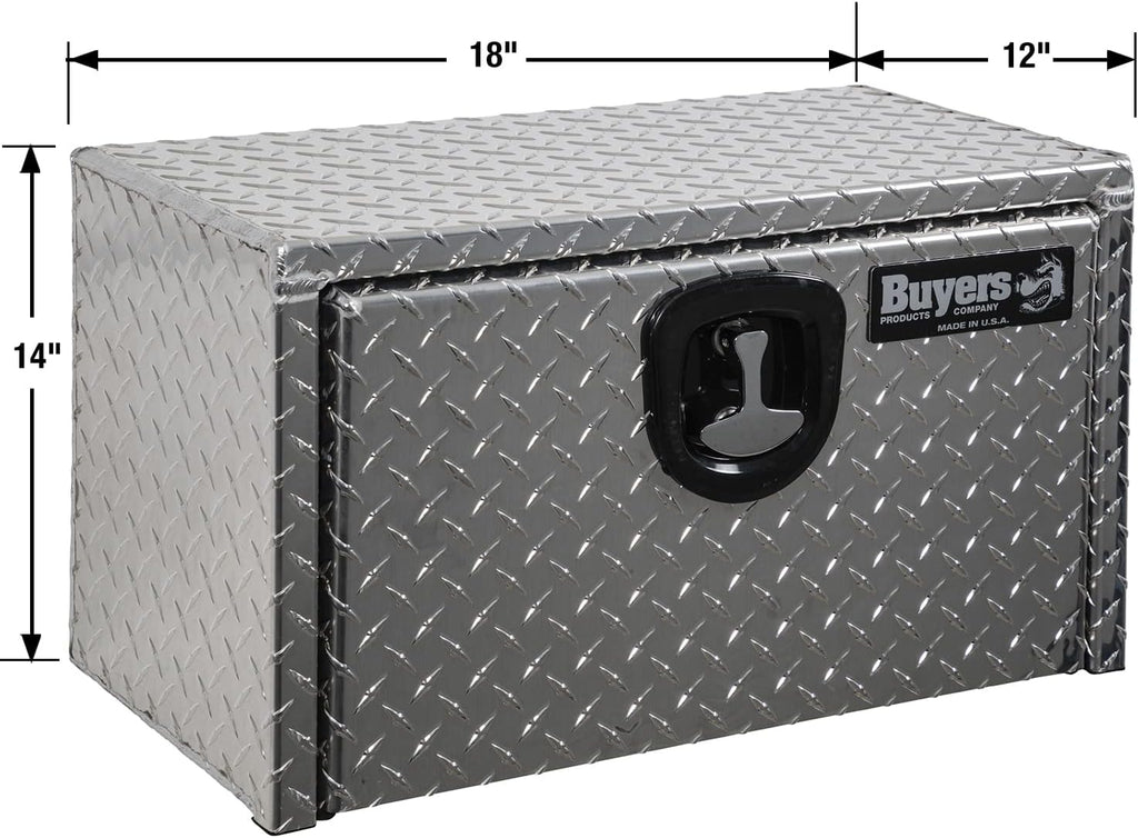 Buyers Products 1705149 Diamond Tread Aluminum Underbody Truck Tool Box, 14 x 12 x 18, Made in USA, .100 in. Thick, Corrosion Resistant, Locking Compression Latch, Secure Storage for Work Trucks
