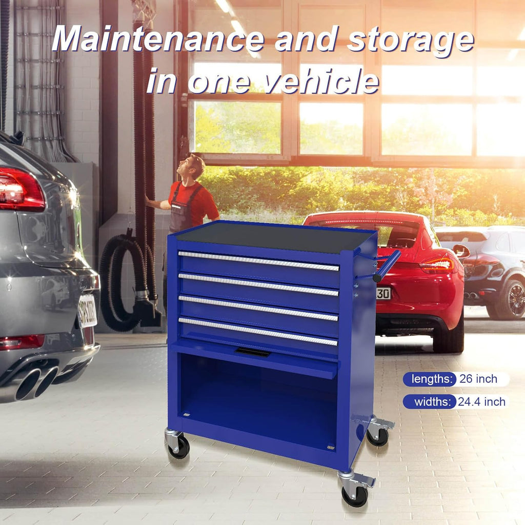 Tool Chest with 233 Pcs Tool Sets, 4-Drawer Blue Tool Cabinet - Rolling Tool Cart On Wheels for Mechanics Heavy-Duty Metal Tool Box Storage Cabinets for Garage (Blue)