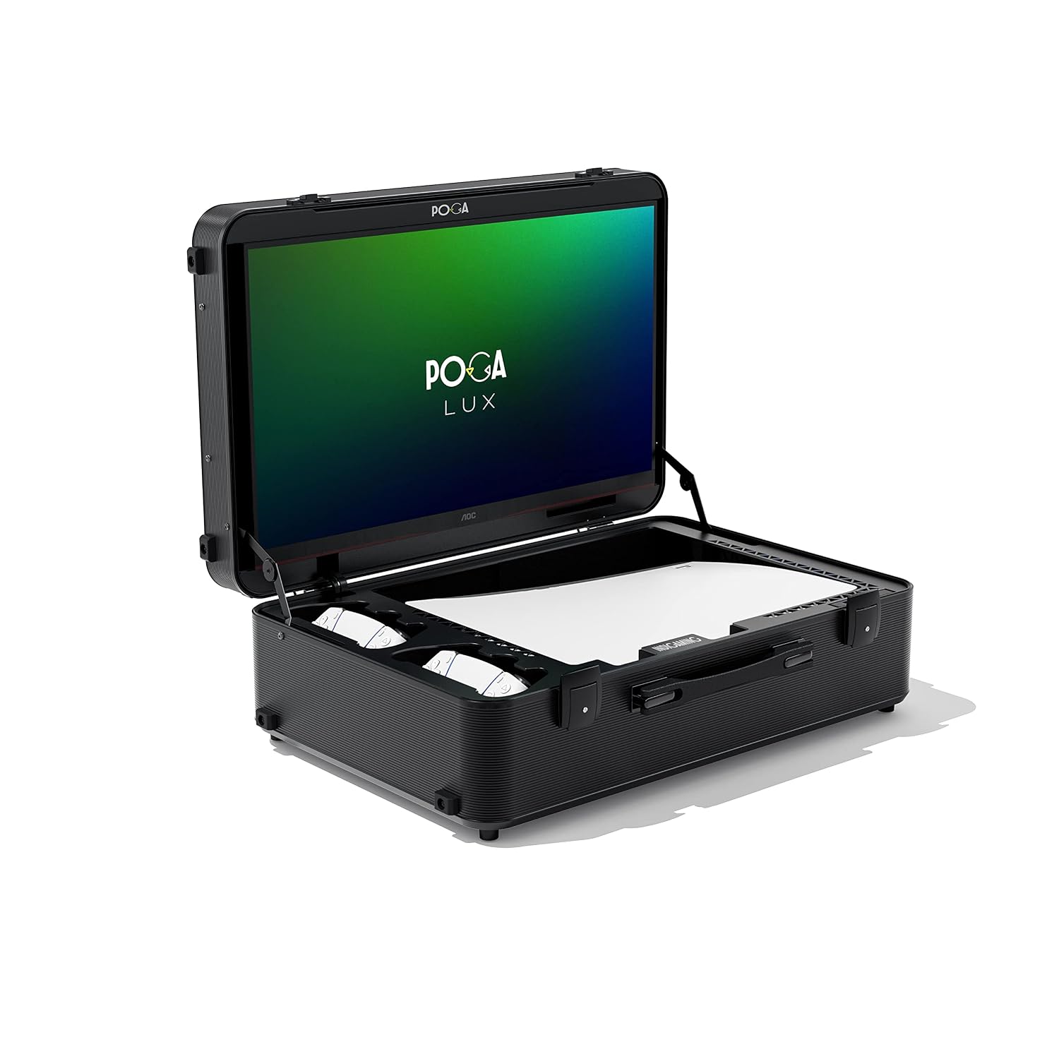 POGA LUX PlayStation 5 Premium Portable Console Travel Case incl. Trolley and 24'' AOC Gaming Monitor - Black