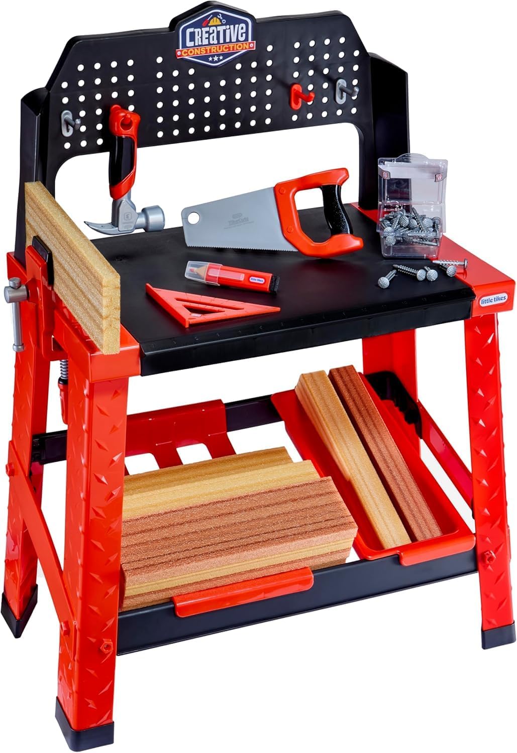 Little Tikes Full Set Creative Construction Workbench with 15+ Accessories, Pretend Play Construction Set, for Boys and Girls Ages 3+ Years (e78)