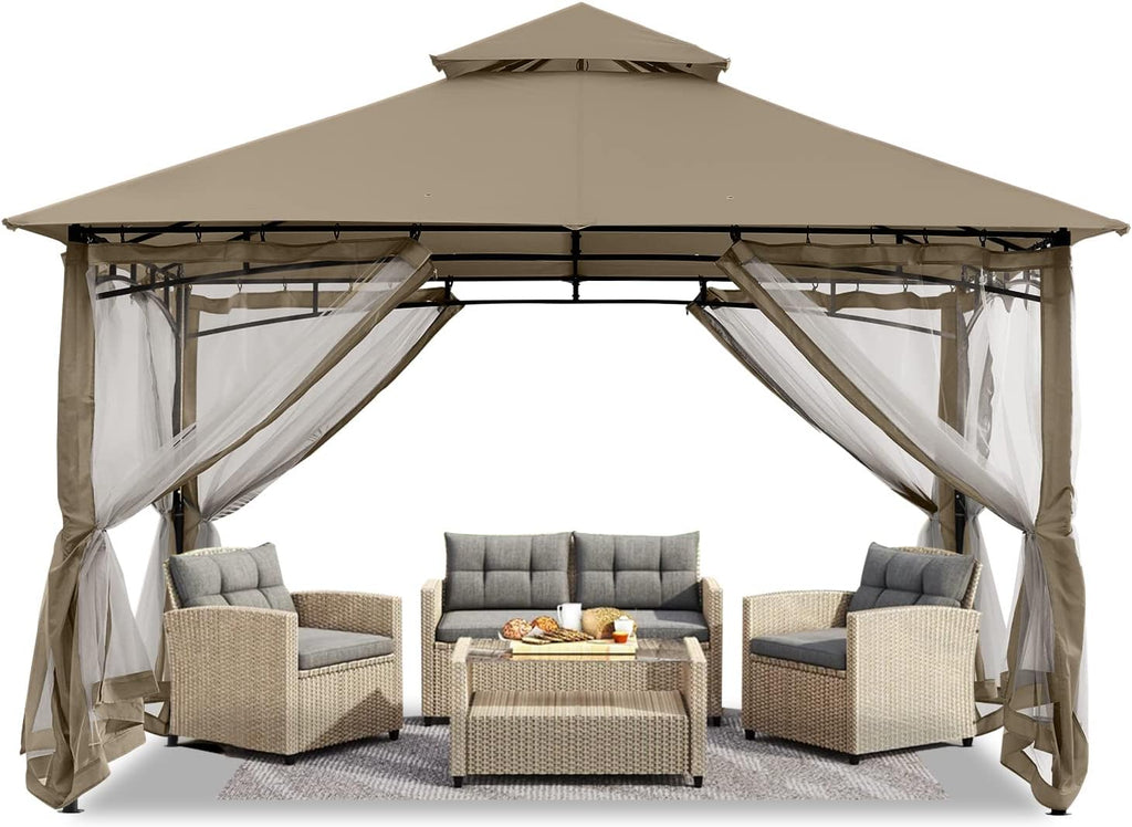 ABCCANOPY Gazebos for Patios 8x8 - Outdoor Steel Frame Gazebo with Mosquito Netting for Lawn Backyard Garden Deck (Khaki)