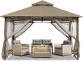 ABCCANOPY Gazebos for Patios 8x8 - Outdoor Steel Frame Gazebo with Mosquito Netting for Lawn Backyard Garden Deck (Khaki)