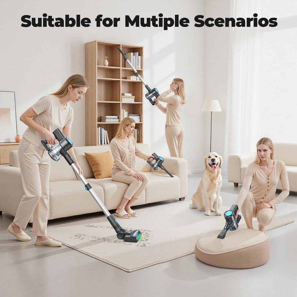 Cordless Vacuum Cleaner, Powerful Lightweight Stick Vacuum with Self-Standing, Anti-Tangle, 8-in-1 Rechargeable Vacuum Cleaners for Home, Hardwood Floors, Carpet, Pet Hair