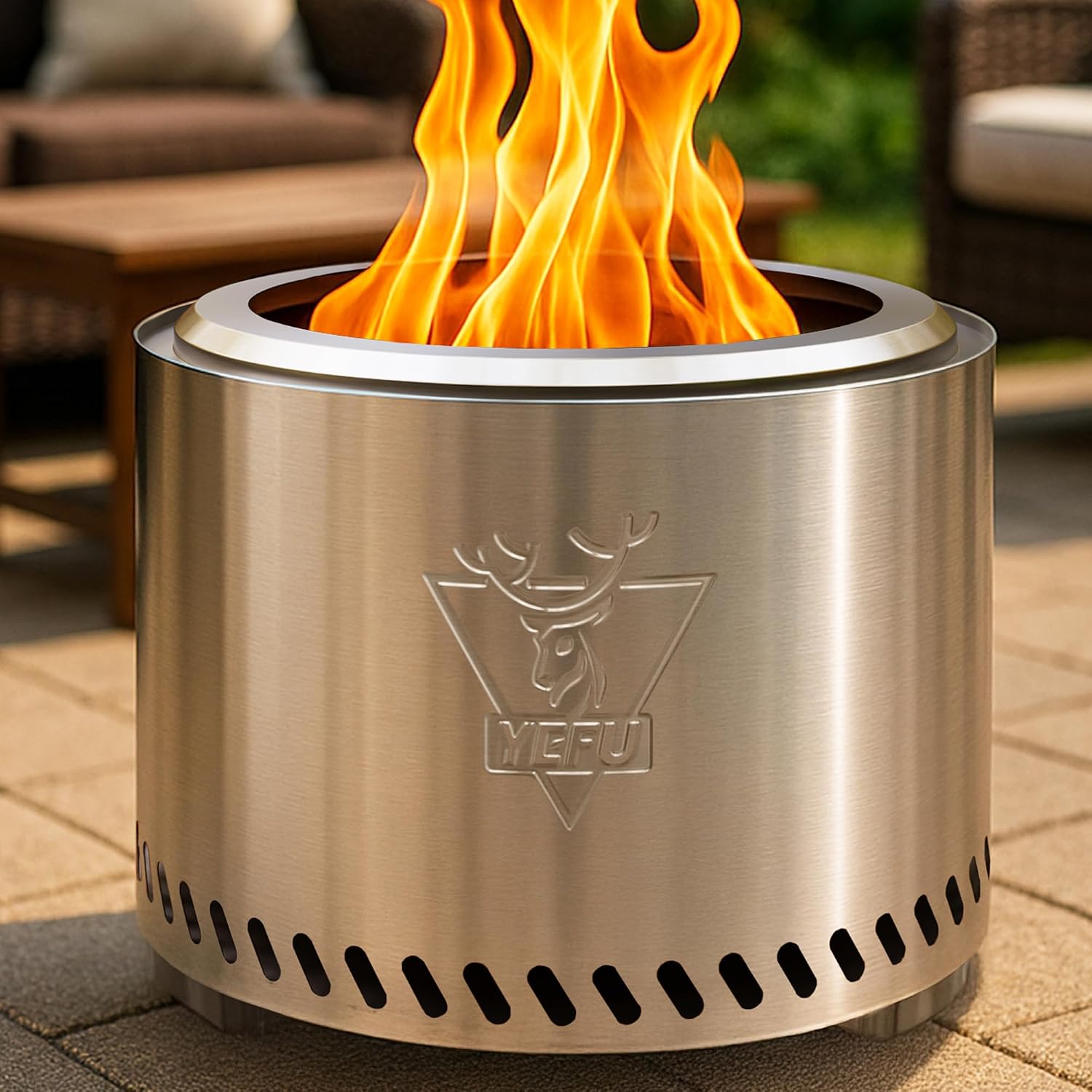 YEFU Fire Pit with Removable Ash-Pan: Smokeless Firepit 304 Stainless Steel Material - Outdoor Fire Pit Silver 19 inch - Smokeless Firepit for Outside Outdoor Patio Camping Backyard