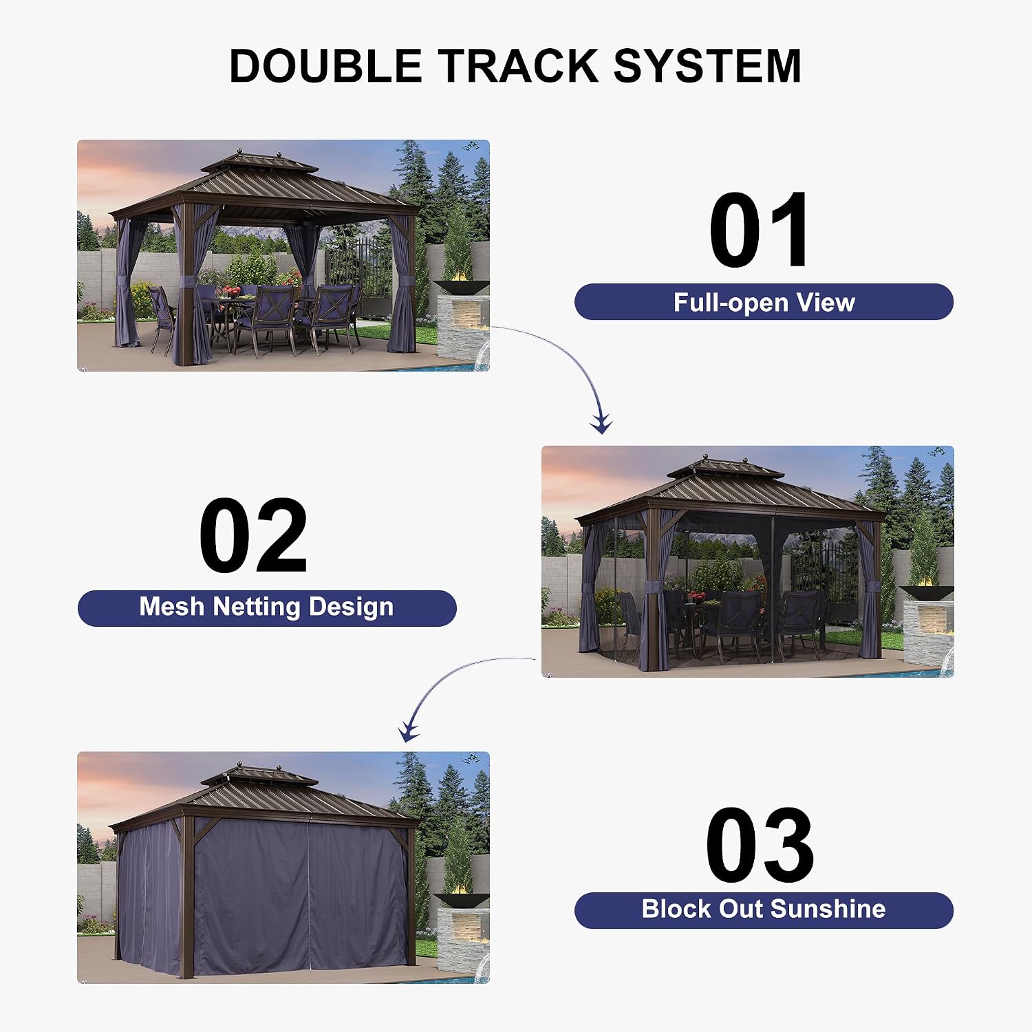 PURPLE LEAF 10' X 14' Hardtop Gazebo Pavilion for Outdoor with Netting and Curtains Deck Backyard Heavy Duty Sunshade Large Metal Patio Permanent Canopy