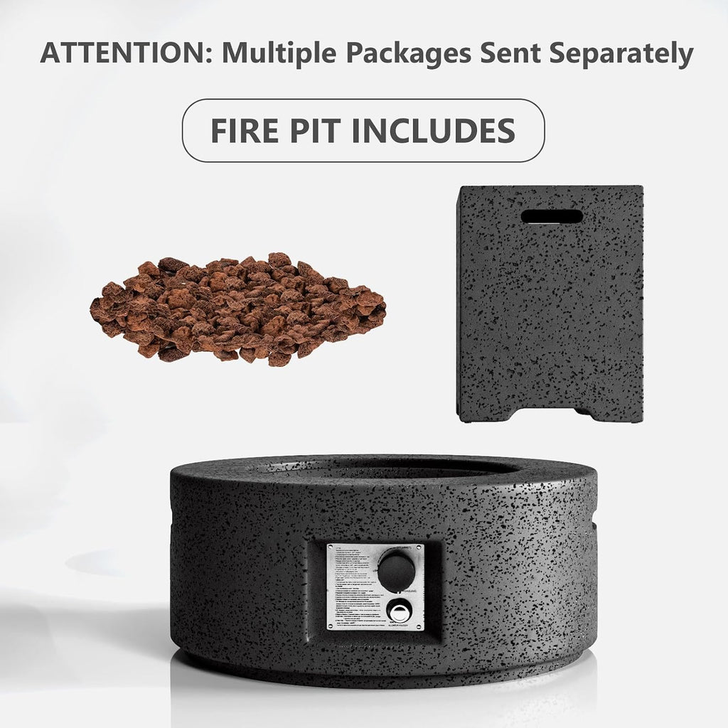 COSIEST Outdoor Propane Fire Pit Coffee Table, 28-inch Magnesium Oxide Round Base Patio Heater, 40,000 BTU Stainless Steel Burner, Free Lava Rocks, Waterproof Cover, Tank Cover, Gray