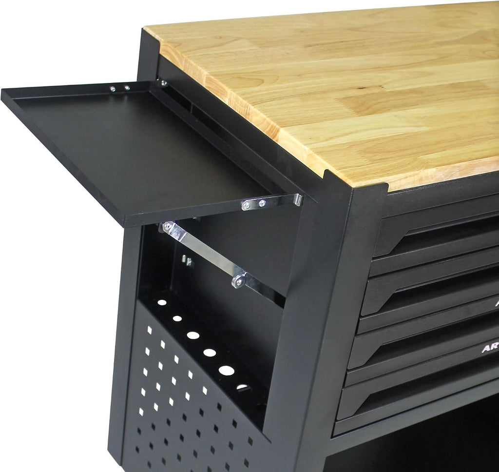36' Tool Box with Wheels 4 Drawers Rolling Tool Cart, Wooden Top Workbench, 660lbs Total load Tool Cabinet with Locked Drawers Storage Organizer Cabinet for Garage, Warehouse, Repair Shop - Black