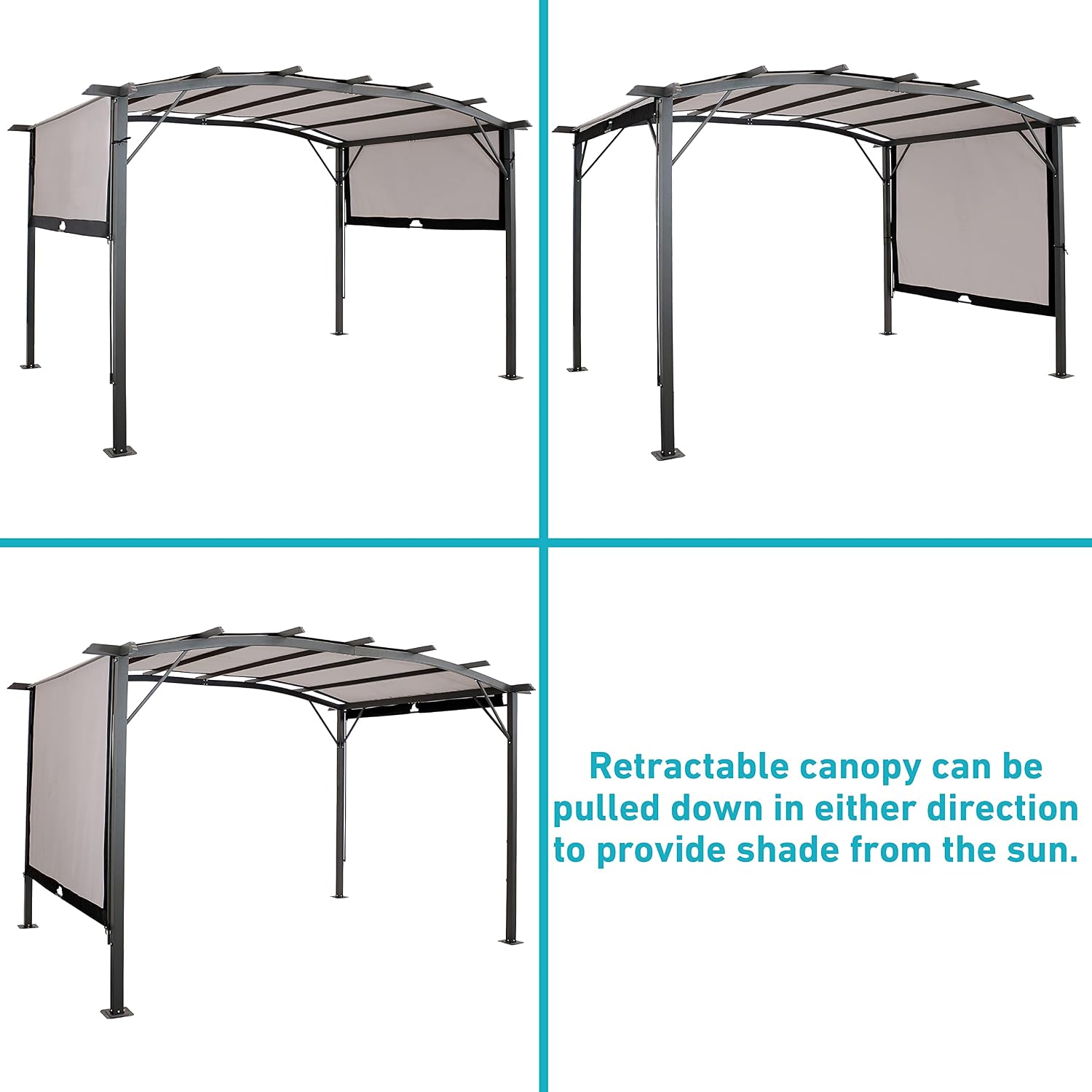 Sunnydaze 9' x 12' Outdoor Pergola with Retractable Canopy - Outdoor Patio Pergola with Retractable Sun Shade Cover for Deck - Gray