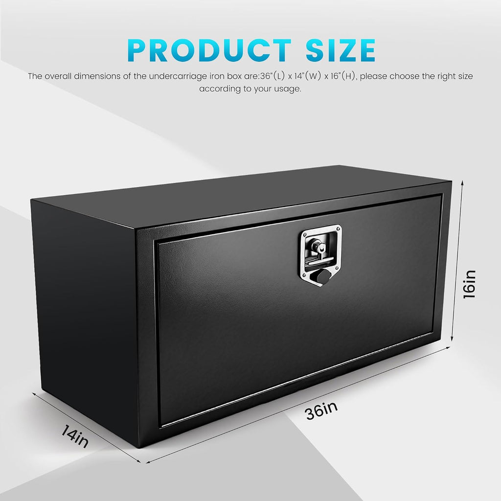 36 Inch Underbody Truck Tool Boxes, 2 Pack 36'x 14'x 16' Heavy Duty Steel Under Body Toolbox for Pick Up Truck RV, Under Bed Truck Tool Box with T-Handle Lock and Keys, Black (Pack of 2)
