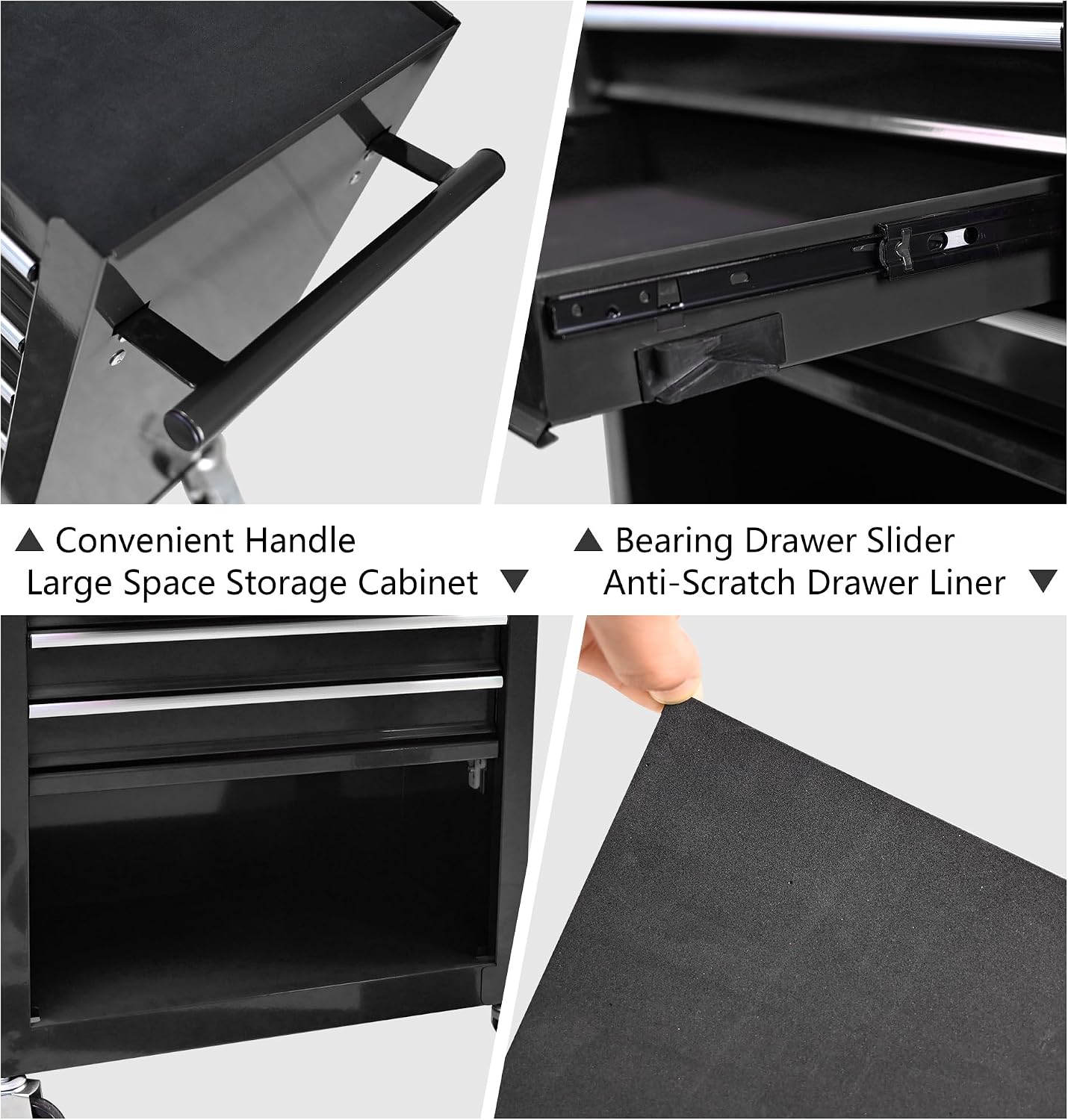 4 Drawers Rolling Tool Chest Cart. Tool Storage Cabinet with 4 Wheels.Tool Cabinet Trolley with Locking System and Drawer Liners.Tool Storage Cart for Garage,Workshop. 24.4' Toolbox Cart