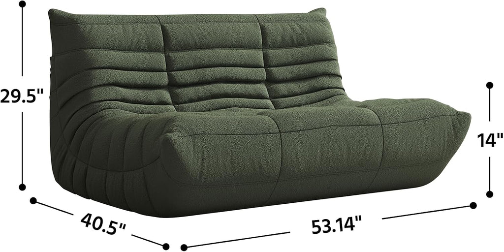 Giant Loveseat Boneless Bean Bag Chair for Adults - Teddy Fleece Fireside Accent Chair with Memory Foam, Comfy Lazy Floor Sofa Couch Chaise Lounge for Living Room Bedroom Theater, 2 Seater, Green
