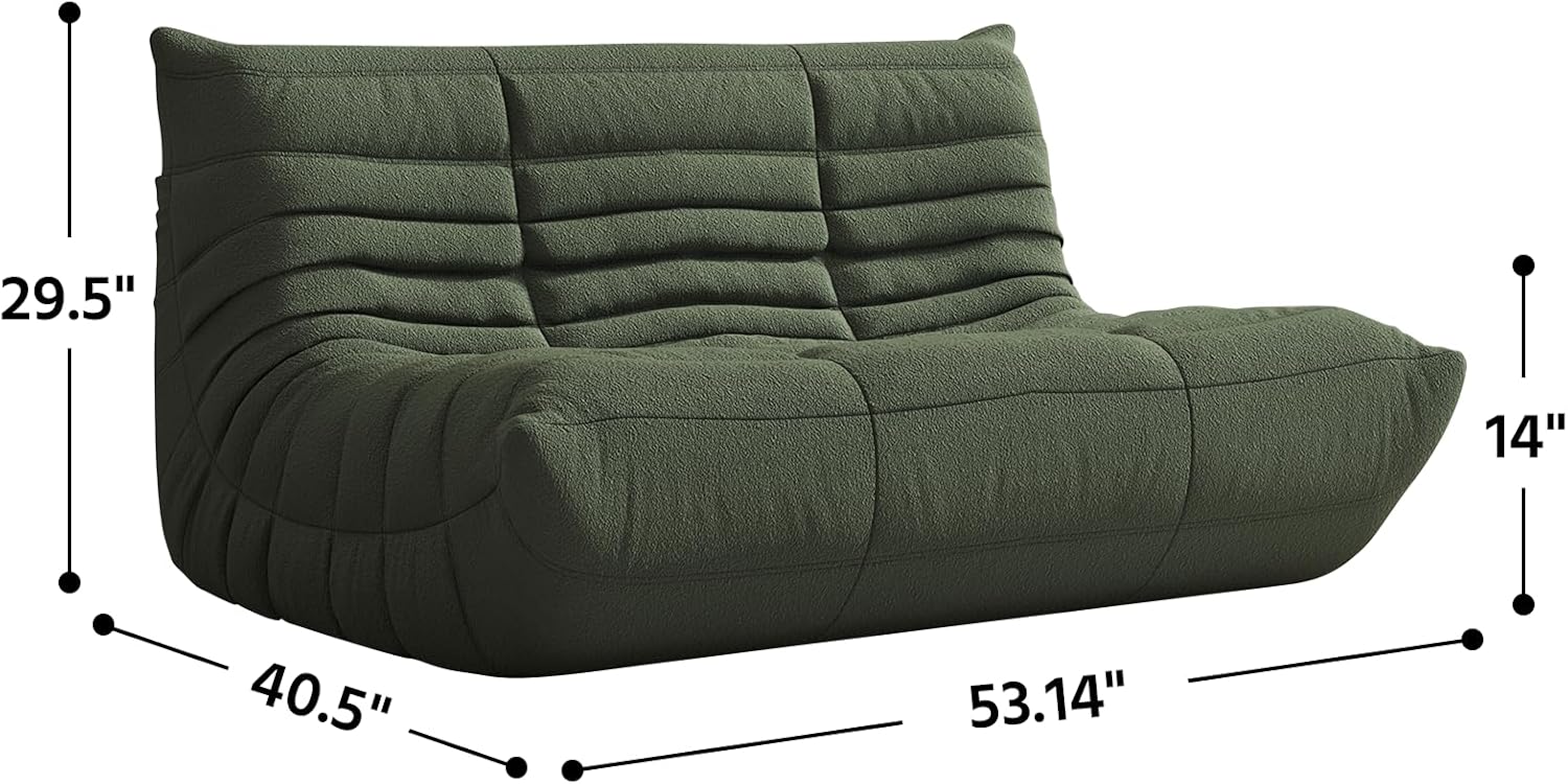 Giant Loveseat Boneless Bean Bag Chair for Adults - Teddy Fleece Fireside Accent Chair with Memory Foam, Comfy Lazy Floor Sofa Couch Chaise Lounge for Living Room Bedroom Theater, 2 Seater, Green