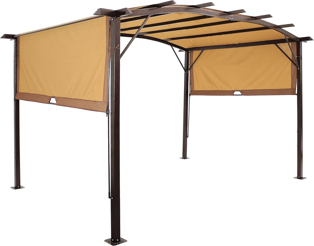 Sunnydaze 9' x 12' Outdoor Pergola with Retractable Canopy - Outdoor Patio Pergola with Retractable Sun Shade Cover for Deck - Tan